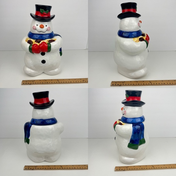 Vtg 90s Snowman Holding Cookies Cookie Jar w Lid Storage Orig Box Crazing READ - Picture 13 of 13